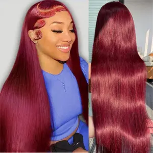 99j Burgundy Straight Hair Lace Front Wigs Human Hair 13X6 Pre Plucked 99j Burgundy Deep Wave Lace Front Wigs Human Hair 180% Density Body Wave Lace Front Wigs Human Hair