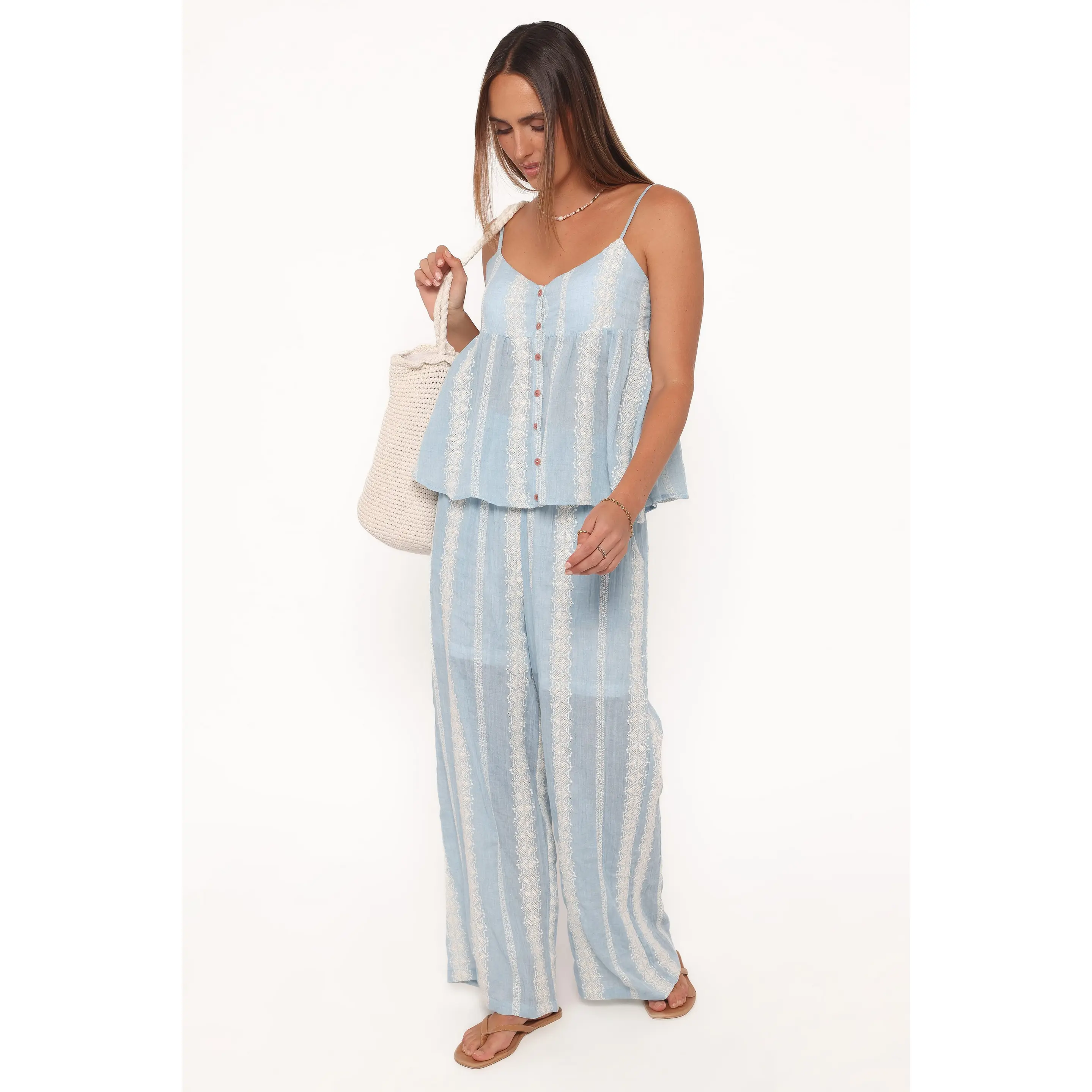 Mila Embroidered Pant Set - Light Blue