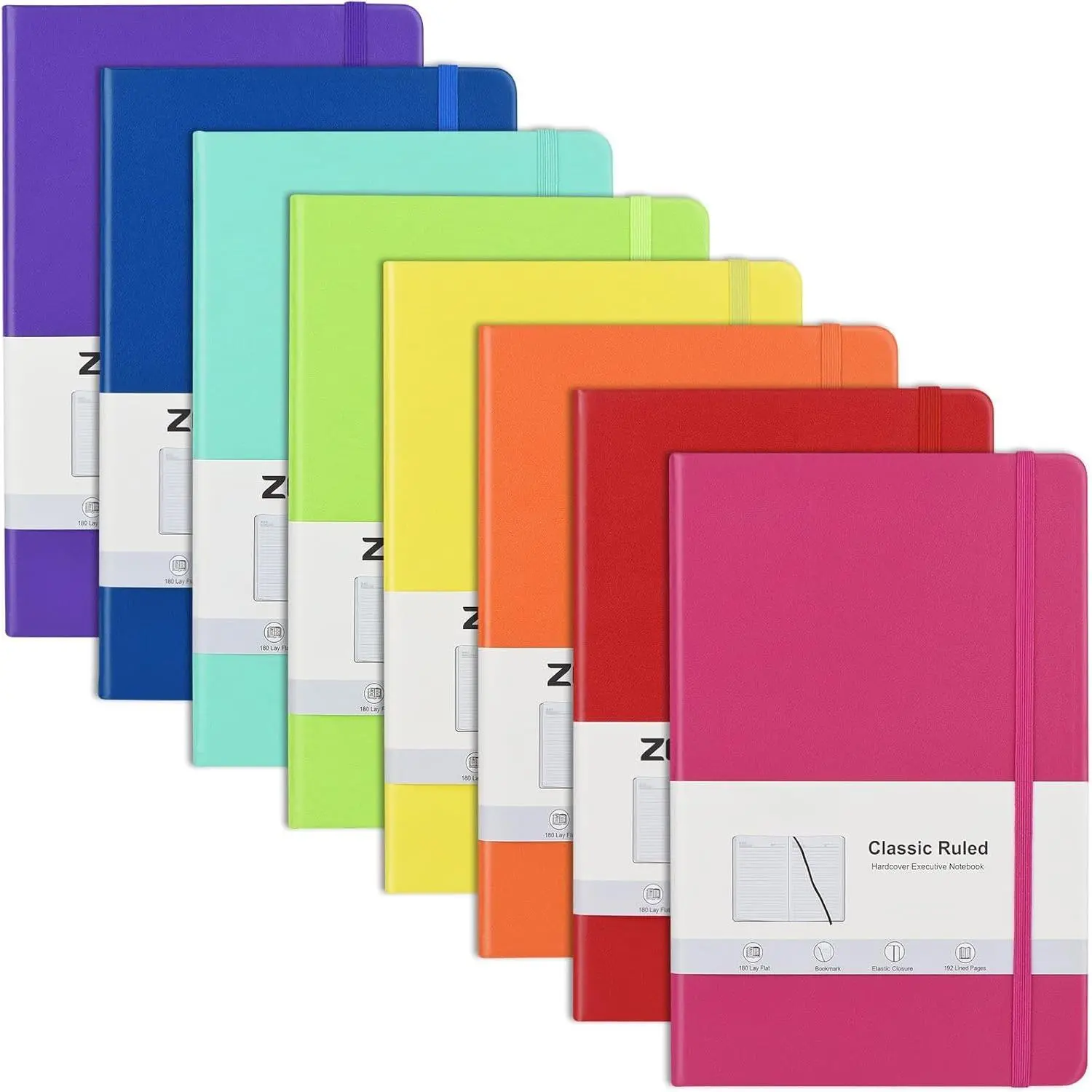 Women's Classic Leather 8-Pack A5 Lined Journals, 5.5x8.3 In, 96 Sheets/192 Pages, 8 Colors, Ribbon Bookmark, Ruled Office Stationery for Work, Daily Life