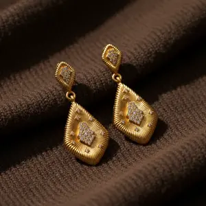 18K Gold plated Drop Earrings | Vintage Diamond Shape Crystal Earrings | Elegant Statement Jewelry for Women