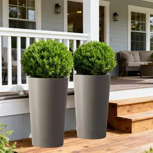 ARCH 2 Pack Tall 21.7 in Planters for Outdoor Plants Modern Tall Square Planter Box Indoor Outdoor Porch Patio Flower Pot Modern Big Tapered Matte Tree Flower Pot for Garden, (Brown)