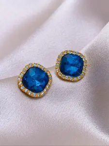 Elegant Blue Glass Rhinestone Geometric Stud Earrings for Women, Perfect for Daily Wear, Parties, and Ballroom Dance