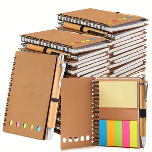 Retro leather spiral notebook 5-piece set, including bamboo pen and page numbering system - A5 lined journal with colored index tabs, lockable mechanism, and rounded corners - suitable for office, school, journaling, bullet journaling - Christmas gift for
