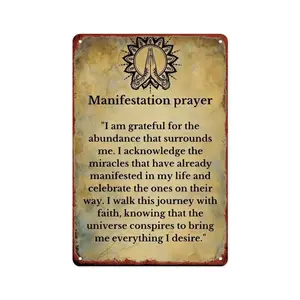 1pc 8*12 in Metal Wall Art Featuring a Manifestation Prayer, Designed As a Spiritual Affirmation Decor That Conveys Messages of Gratitude And Abundance. This Rustic Metal Sign Is Perfect for Enhancing The Atmosphere of Your Home, Office, Or Bar