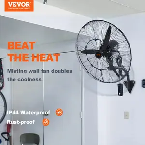 VEVOR Wall-Mount Misting Fan, 18-30 Inch, 3-speed High Velocity Max. 4000-9500 CFM, Waterproof Oscillating Industrial Wall Fan, Commercial or Residential for Warehouse, Greenhouse, Workshop, Black, ETL Listed