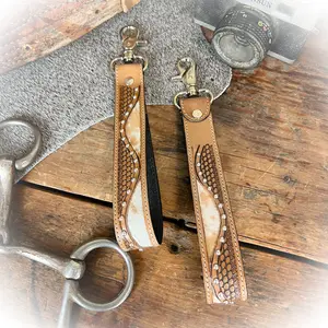 Crow-Hop Western Tooled Leather & Cowhide Keychain