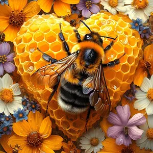 Honey Bee Pattern DIY Diamond Arts Colorful Painting Kit without Frame, 5D Diamond Arts Colorful Painting Kit, Wall Art Decor for Home Living Room Bedroom