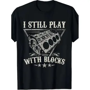 Men's Wear Men'S "I'm Still Playing with Building Blocks" Motorcycle Engine T-Shirt |   Mechanical Theme Loose T-Shirt, Casual Street Style, Perfect for Motorcycle Enthusiasts and Mechanic, Spring and Autumn Wear, Plus Size