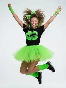 80s 90s Outfit, Women's Costume Set, 80s Women's Accessories with T-Shirt, Tutu Skirt, Headband, Earrings, Fanny Pack, Retro Neon Clothing Costume, Fancy Dress Costumes, Theme Party, Carnival