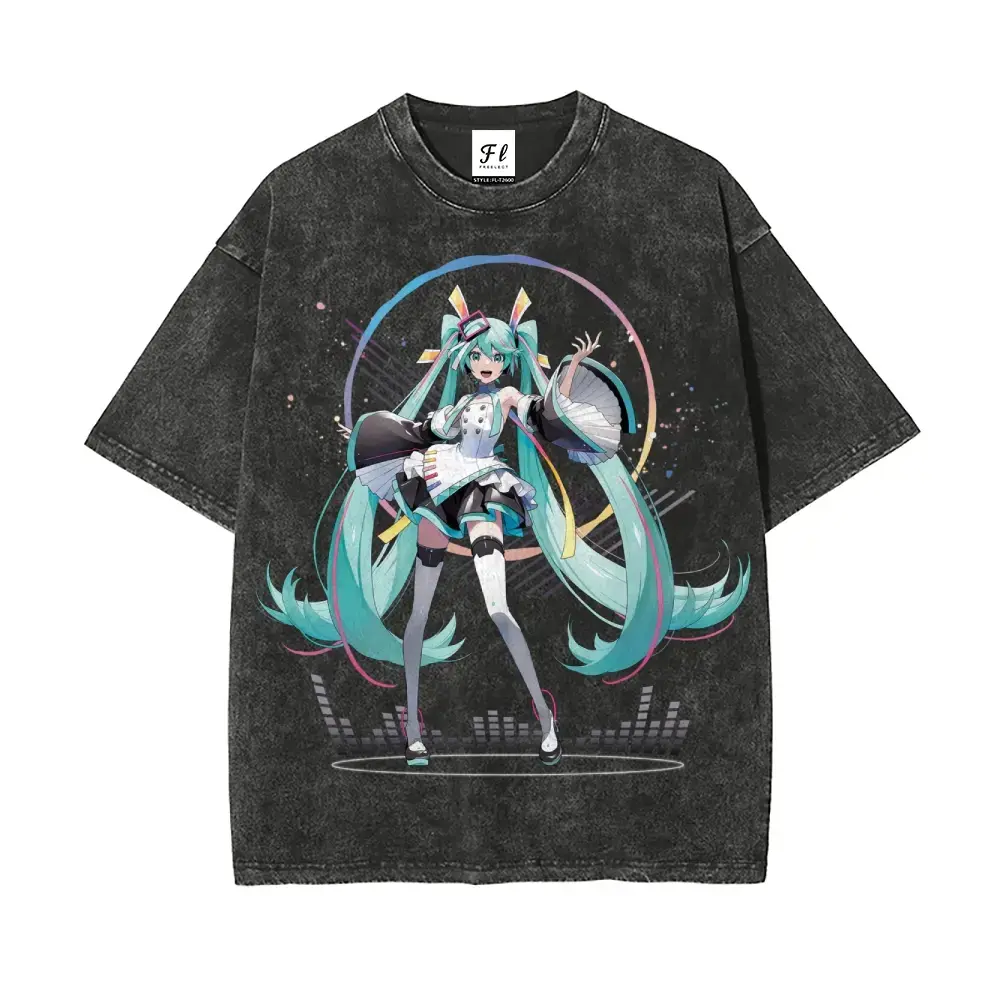 Vocaloid Hatsune Miku Shirt, Anime Miku Oversized Tshirt, Vintage Anime Graphic, Fashion Wear, Acid Wash Streetwear T-Shirt, Virtual Singer J-Pop Top, Heavyweight Cotton Harajuku Clothing, Anime Graphic Merchandise, Unisex Oversized Boyfriend Style Tee