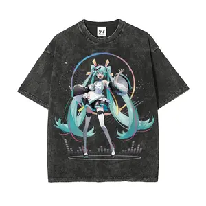 Vocaloid Hatsune Miku Shirt, Anime Miku Oversized Tshirt, Vintage Anime Graphic, Fashion Wear, Acid Wash Streetwear T-Shirt, Virtual Singer J-Pop Top, Heavyweight Cotton Harajuku Clothing, Anime Graphic Merchandise, Unisex Oversized Boyfriend Style Tee