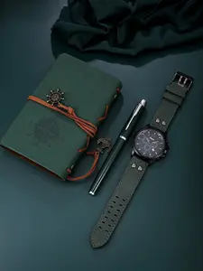 Men's Fashion Watch Set with Notebook & Pen, Casual Business Style, Perfect Gift for Father's Day, Teacher's Day, Thanksgiving