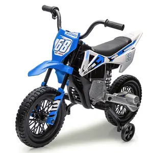 12V Kids Electric Dirt Bike, dual 25W motors with twist grip throttle and training wheels, built-in spring suspension for kids above 37 months old