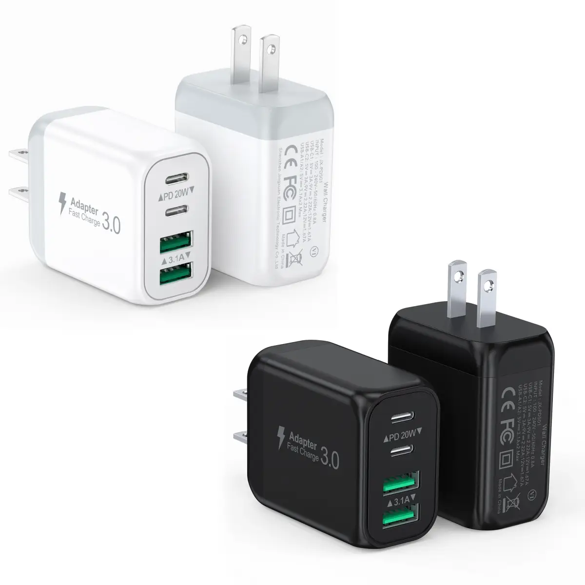 50W USB C Wall Plug, 4 Port Fast Charging Block usb-c charger PD 3.0 Multi Port Type C Adapter Cube for iPhone apple smartphone samsung galaxy s24 ult
