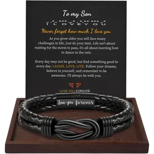 Gifts for Men, Fathers Day Bracelet Gifts for Boyfriend Leather Bracelets for Men Graduation Gift 2026 I Love You Gift for Him Infinity Cuff Bracelets Birthday Christmas Jewelry for Son Grandson Dad Husband