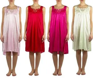 Pretty Woman 4 Pack Assorted Colors of Silky Lace Accent Sheer Nightgowns - Medium to 4X