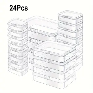 24-Piece Mixed Size Storage Containers, Storage Box Set, Hinged Lid Transparent Mini Organizer, Plastic Rectangular Boxes for Small Items, Crafts, Jewelry