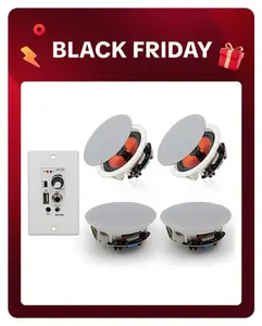 Herdio 6.5-in Compact Wireless Bluetooth Ceiling Speakers (2 Pairs, 600W) - Flush Mount Stereo Audio Device with Digital Wall Amplifier Receiver, USB, Card & Memory Support for Home Theater, Office