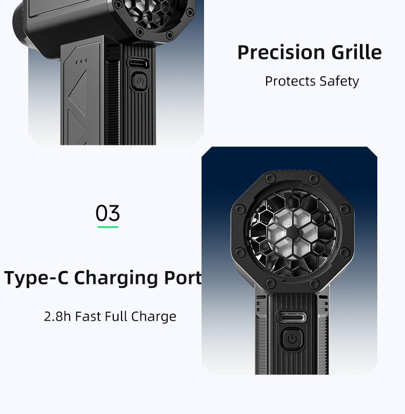 Powerful Turbo Fan 140,000 RPM Mini Portable Jet Fan Compressed Air Duster Keyboard Cleaner Type-C Rechargeable Handheld Blower for Cars PCs Snow Removal with 3-Speed Settings