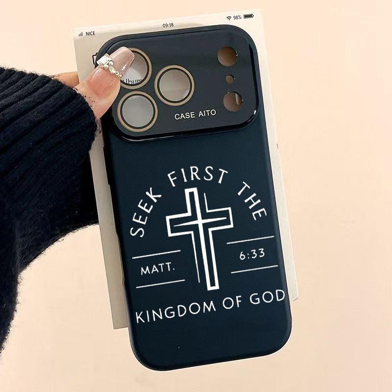 Seek First The Kingdom Of God Graphic Phone Case And Scripture Mark Matt.6:33 Adopts Soft Skin-Friendly Liquid Silicone Material, Featuring A Smooth Matte Surface That Effectively Resists Fingerprints For iPhone 12,13,14,15,16,17