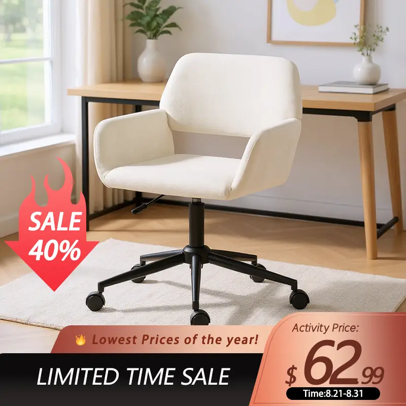 【Back to School】Homy Casa Classic Modern Design Ergonomic Office Chair with Lumbar Support & Armrests Breathable Fabric Height Adjustable Swivel Vanit