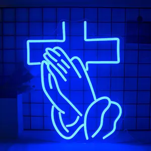 Cross Neon Light, LED Glowing Wall Mounted Neon Light, Neon Accent Lights, USB Powered Decoration Light for Prayer Room, Bedroom & Home Decoration