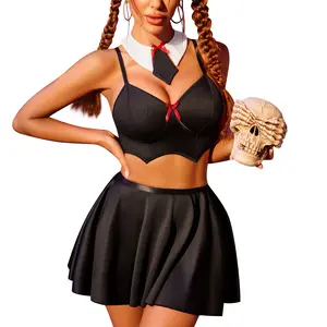 Avidlove Schoolgirl Lingerie for Women 4 Pieces Roleplay Lingerie Sets Student Halloween Costume Outfit with Mini Skirt