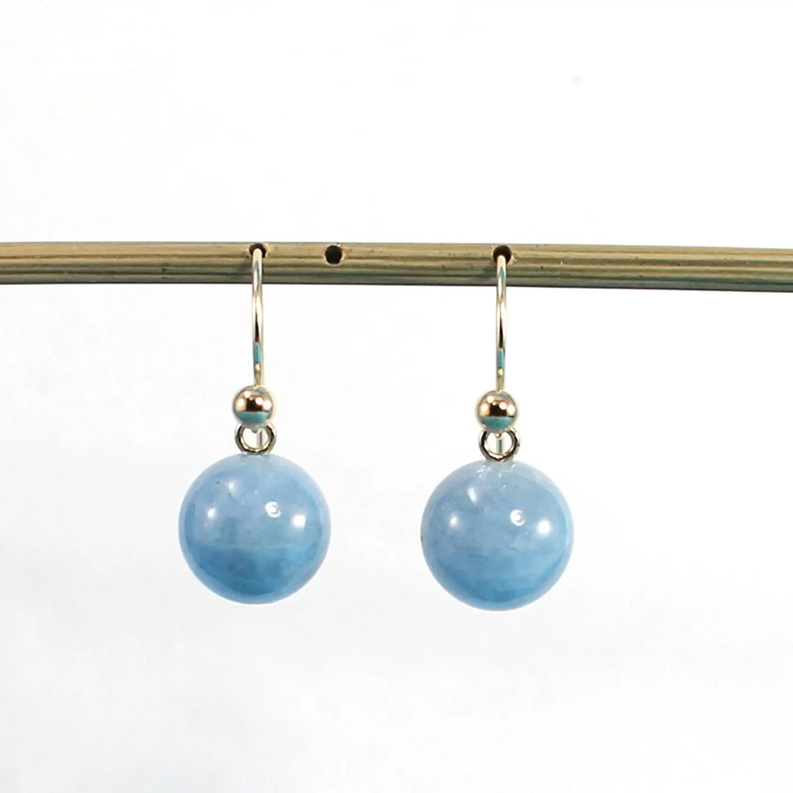 14kt Yellow Gold Fishhook Gold Aquamarine Dangle Earrings