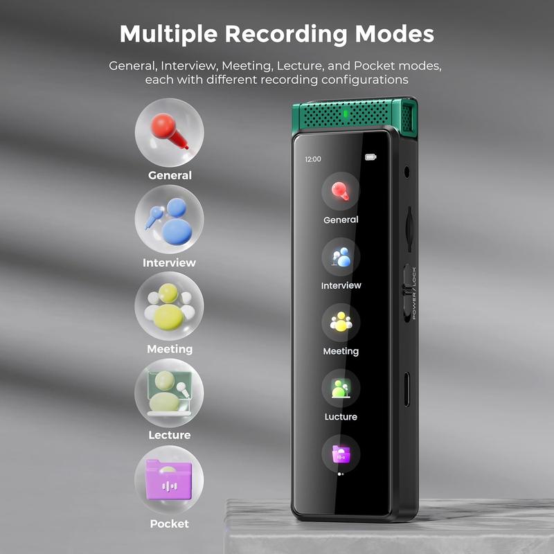 136GB Digital Voice Recorder with Playback,  R1 Full Touchscreen Voice Recorder with AI Intelligent Transcription and , Voice Activated Sound Audio Recorder Device with Mic (Green)