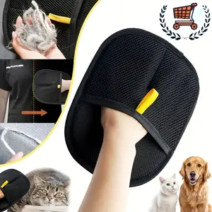 3-in-1 Dog & Cat Hair Removal Gloves with Double Sided Electrostatic Brush - Reusable Fabric Pet Grooming Gloves for Invisible Hair on Clothes, Furniture & Carpets, Gentle Treatment for Pets & Lovers, Dog Hair Remover, Pet Care Accessories