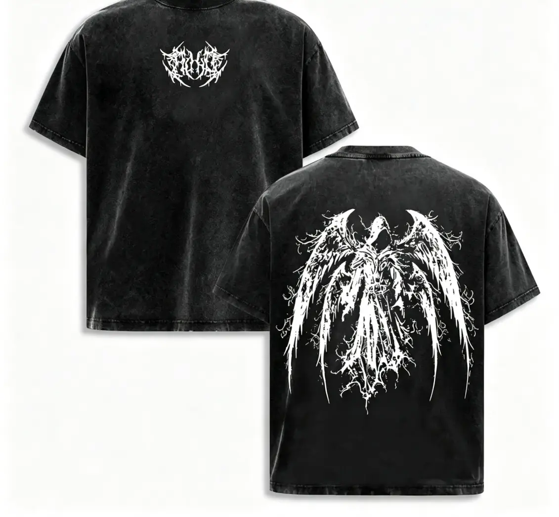Gothic Y2K Dark Angel Eden, Fallen Angel Vintage Washed Hoodie Oversized , Aesthetic Manga Streetwear Gym Pump Cover, Women And Men wash loose fit vintage cotton breathable casual top seamless collar breathable short sleeve t-shirt retro staind