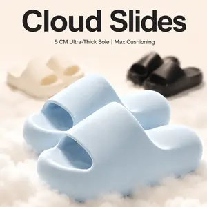 Waterproof Pillow Slides, Soft Squishy Cloud Foam Platform Slippers with Running Shoe Level Cushioning & Shock Absorption for Men & Women, Couples Choice Extra Thick Anti-Slip Silent EVA House Shoes for Indoor & Beach