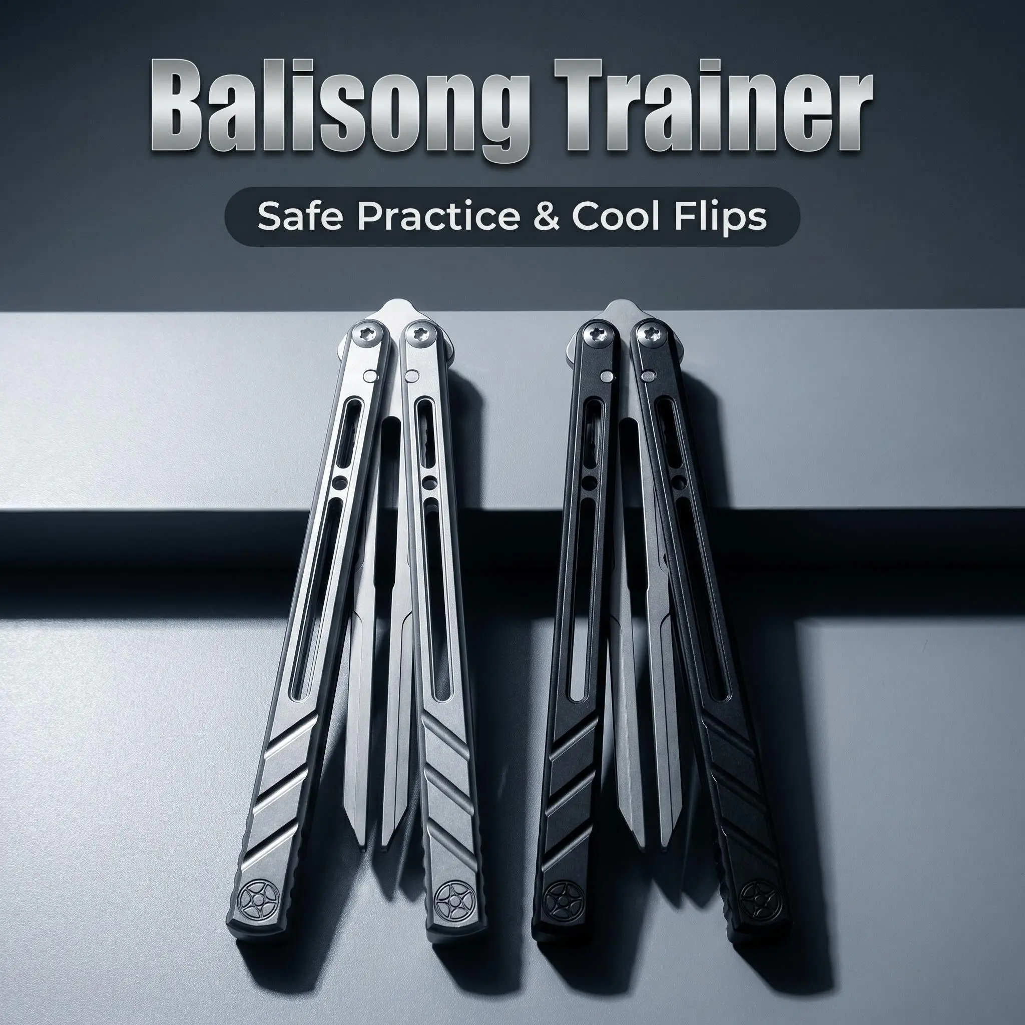 Premium Unisex Balisong Trainer - Stainless Steel Unsharpened Dull Blade Fidget Toy, Durable Practice Tool for Beginners & Pros, Safe for Kitchenware Skill Building (Black/Silver)
