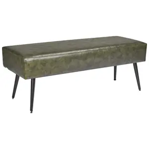 PU Leather Upholstered Bedroom Bench With Sturdy Metal Legs, Non-Slip Feet, Space-Saving Shoe Bench For Entryway Or Hallway, Green Finish, Soft Padded Seat, Durable Solid Wood Frame, Easy Assembly