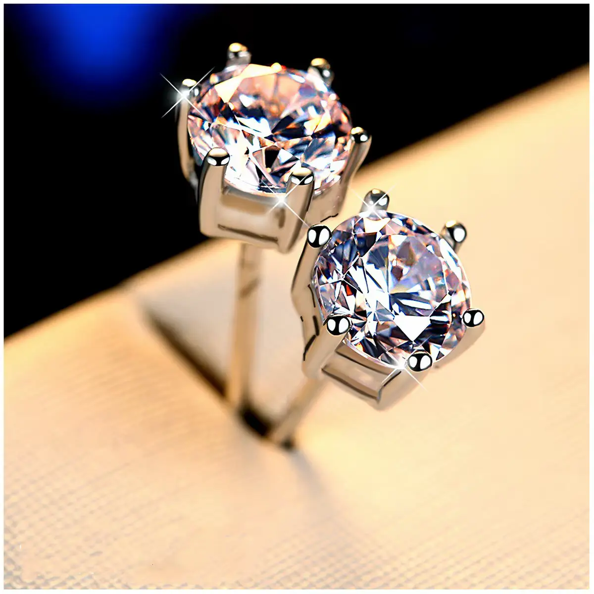 GP Silver Six Prong Eco-Diamond Stud Earrings