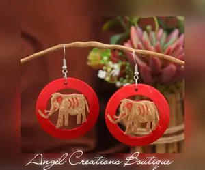 Angel Creations Boutique Elephant Round Earrings - Eco Chic Statement Piece with Intricate Hollowed Out Design