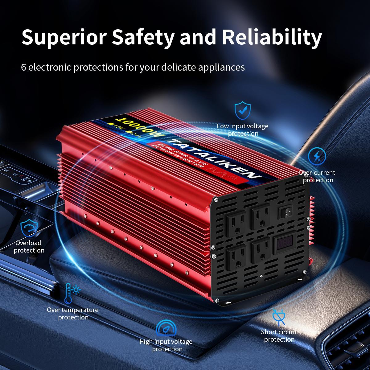 Pure sine wave inverter 7000W/8000W, DC 12V/24V to AC 110V, mobile phone/computer/car refrigerator is ready to charge, say goodbye to the anxiety of power outage, overload protection, and more at ease when using electricity