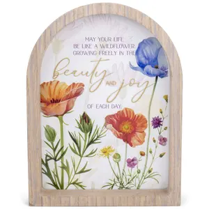 360 Stand Dicksons FRMA17 Glass-Framed Arch Photo Frame, 11x15 Floral Accented Home Decor, 360-Degree Stand Option, Wall-Mountable, Features "May Your Life Be Like Flowers" Inscription
