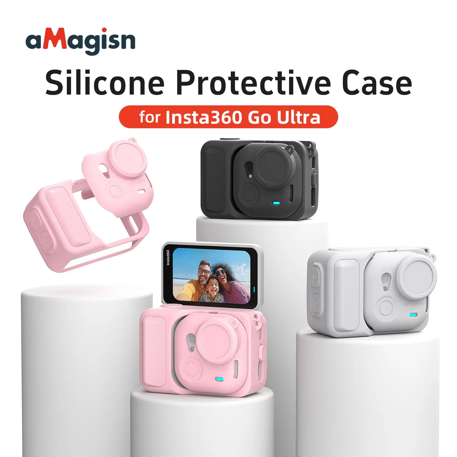 for Insta360 GO Ultra Action Camera Silicone Protective Case, Camera Accessories For Photography, Black/Grey, for Holiday Travel, Wedding, Outdoor Sport, Screen and Lens Protector, Convenient Installation, Free Lens Cap Anti-Lost Lanyard & Wrist Strap