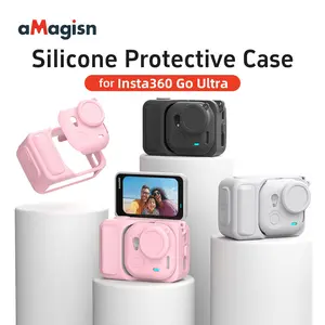 for Insta360 GO Ultra Silicone Cover Case Set, with Lens Cap & Lanyard, Black/Pink/Grey, Outdoor Sports Travel Vlogging accessory|Camera Screen and Lens Protector|Full Protection|Lightweight Design|Free Lens Cap Anti-Lost Lanyard & Wrist Strap