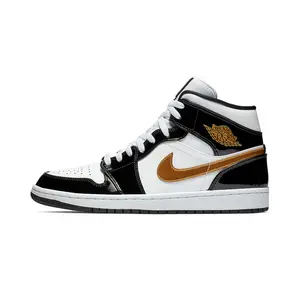 Air Jordan 1 Mid SE "Black Gold Patent Leather" 852542 007