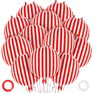 12pcs Red White Striped Checkered Balloons 18 Inch Aluminum Film Circus Balloons Carnival Party Decorations Birthday Supplies