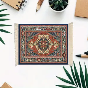 Vintage Persian Style Mouse Pad, Mini Woven Carpet with Fringe, Laptop Desk Mat, Home Office Decor, Cup Holder, Doll Decoration