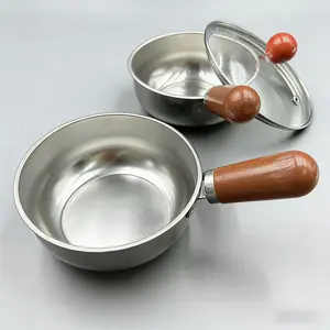 Mini Stainless Steel Pot with Solid Wood Handle Perfect for Heating Milk Oil Saucepan with Lid