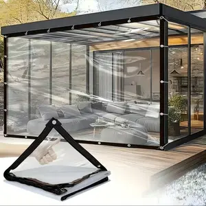6×10FT-Clear PVC Tarp with Grommets, Waterproof Outdoor Patio Curtain, Transparent Heavy Duty Tarp with Reinforced Edges for Gazebo, Porch, Greenhouse, Garden, Furniture Cover