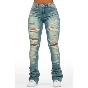 Teyja Light Wash Distressed Super Stacked Jean