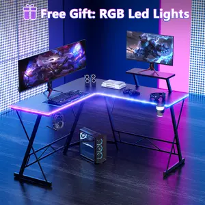Mr IRONSTONE L Shaped Gaming Desk with Led Lights and Speakers Corner Computer Desk,L shaped desk, Home Office Desks Writing Workstation with Large Monitor Stand, Easy to Assemble (Black,51 Inch)