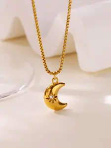 1 Pcs Mini Zircon Star Moon Necklaces for Women Stainless Steel Moon Pendant Necklace Fashion Waterproof Jewelry,Perfect Gifts for Birthday,Party,Wedding,Anniversary,Thanksgiving,Christmas,Mother's Day