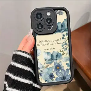 Blue Flower Bible Verse Phone cases Case Compatible with For iPhone 17 Pro Max 16 16e 15 14 Plus 13 12 Mini 11 Air X XS Pattern TPU Lens Protection Durable Soft Cover Valentine's Day Gift 2D printing