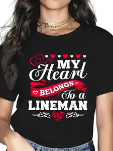 My Heart Belongs To A Lineman Tshirt Wife Girlfriend Or Mom, Graphic Tees Women